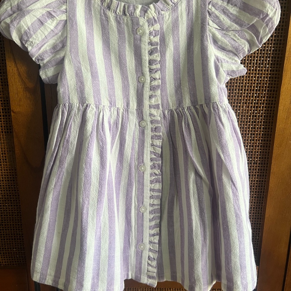 Next Baby Lilac and White Striped Button-Front Dress